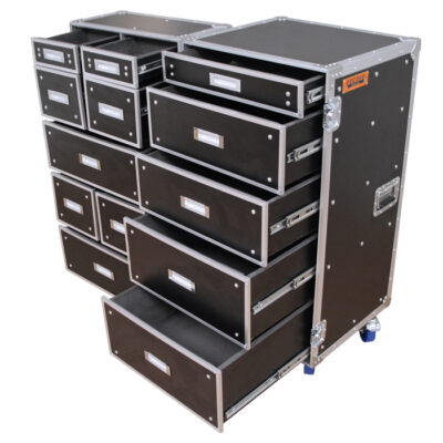 Tall Folding Drawers Road Case with 13 Drawers - Black