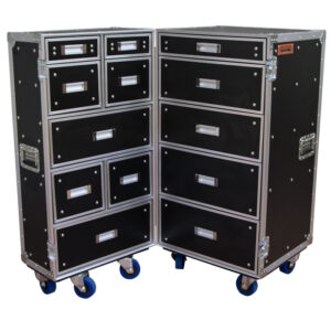Tall Folding Drawers Road Case with 13 Drawers - Black