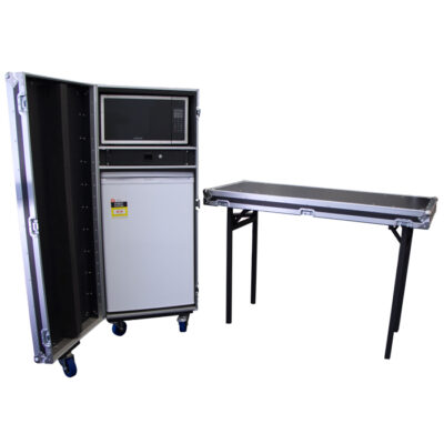 Mobile Bar Fridge & Microwave Oven Road Case with Detachable Side Bench - Black