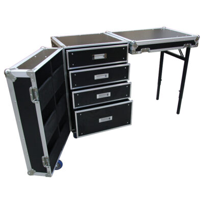 Drawers (4) Case with Removable Rear Cover for Side-Mount Bench; 5 Shelves in Front Door (with Castor - 5 in Total) - Black