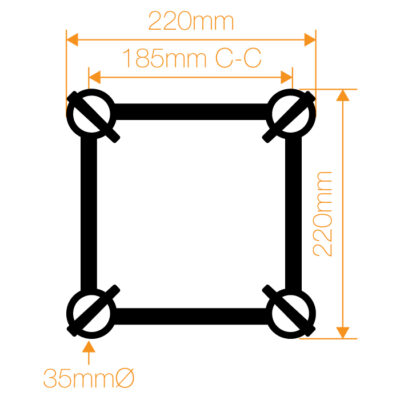 F24 Square Truss 2 Way 90° Corner with Spigots, Pins & R-Clips