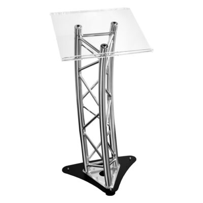 F33 Style Curved Lectern Truss with Clear Acrylic Top, Adjustable Base and Signage Frame, all Fixing Bolts & Feet.