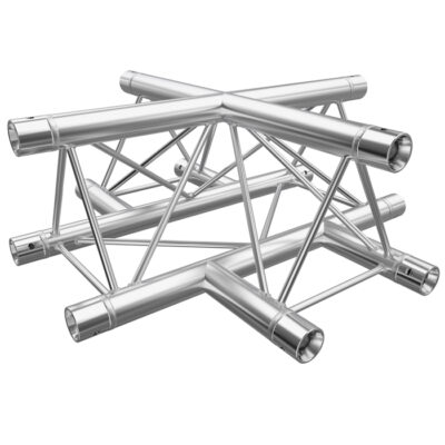 F23 Tri Truss 4 Way Horizontal X-Junction (Apex Up/Down) with Spigots, Pins & R-Clips