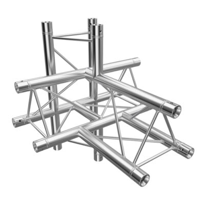 F23 Tri Truss 5 Way Horizontal T- to Vertical Junction (Up & Down) with Spigots, Pins & R-Clips