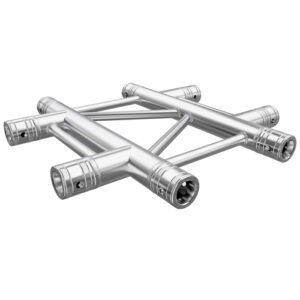 F32 Flat Truss 4 Way X-Junction with Spigots, Pins & R-Clips - Horizontal