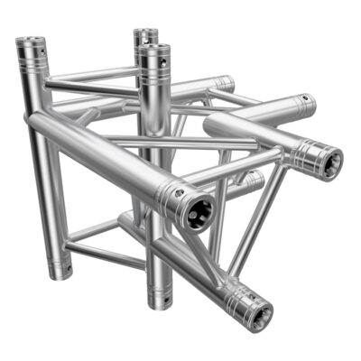 F33 Tri Truss 4 Way 90° Horizontal Truss Corner to Vertical Junction (Up & Down) with Spigots, Pins & R-Clips - Left