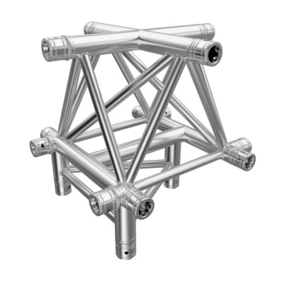 F43P Tri Truss 5 Way Horizontal X- to Vertical Junction (Apex Up) with Spigots, Pins & R-Clips