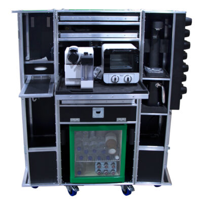 Double Door Rolling Kitchenette Ovation Case with storage compartments for additional kitchen appliances
