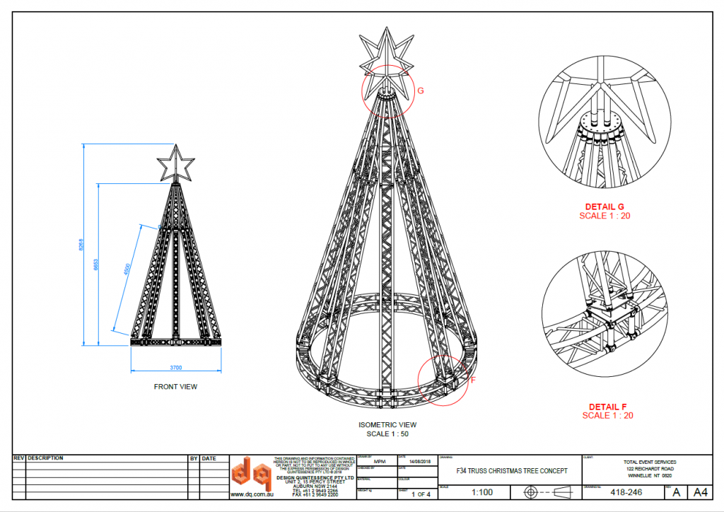 Technical drawing of Trussmas Tree structure made from Global Truss components