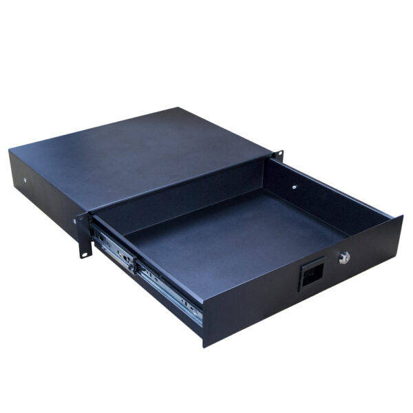 2RU 19" Rack Mount Slam Lock Drawer; 350mm Deep - Black
