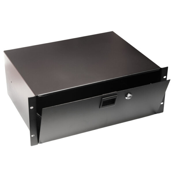 4RU Enclosed 19" Rack Mount Shelf with Hinged Door - Black