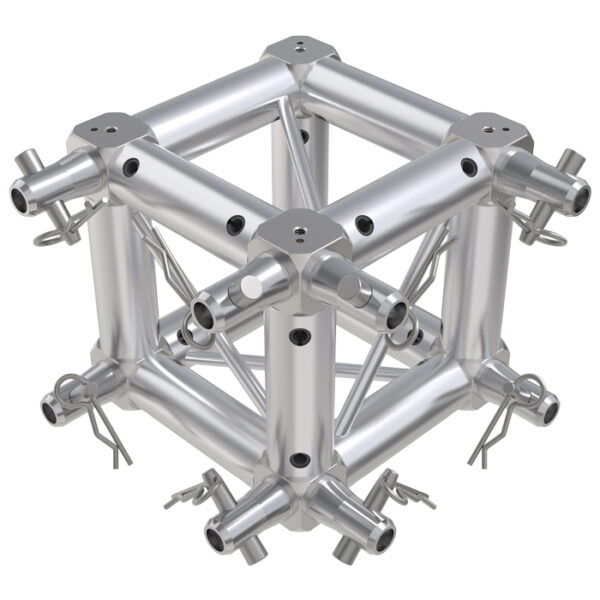 F14 Square Truss 6 Way Cube Junction with Half-Spigot Connectors for 2 Faces