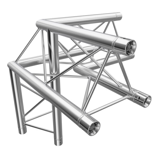 F23 Tri Truss 3 Way 90° Horizontal Corner (Apex Up) to Vertical Junction with Spigots