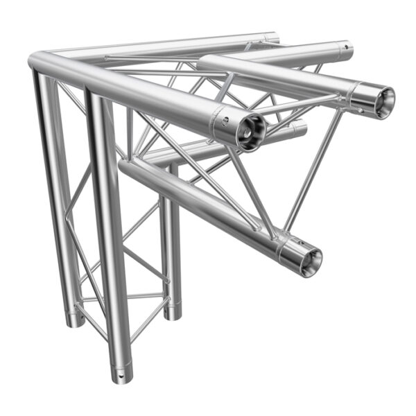 F23 Tri Truss 3 Way 90° Horizontal Corner (Apex Down) to Vertical Junction with Spigots