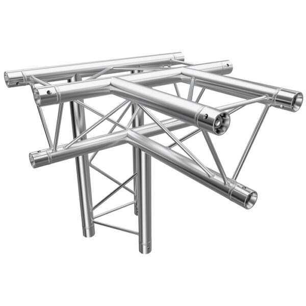 F23 Tri Truss 4 Way Horizontal T- to Vertical Junction (Apex Down) with Spigots, Pins & R-Clips