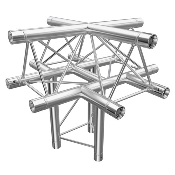 F23 Tri Truss 5 Way Horizontal X- to Vertical Junction (Apex Up) with Spigots, Pins & R-Clips