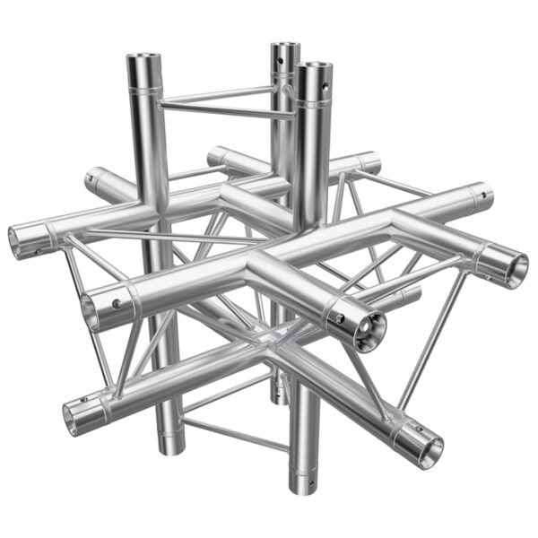 F23 Tri Truss 6 Way Horizontal X- to Vertical Junction (Up & Down) with Spigots, Pins & R-Clips