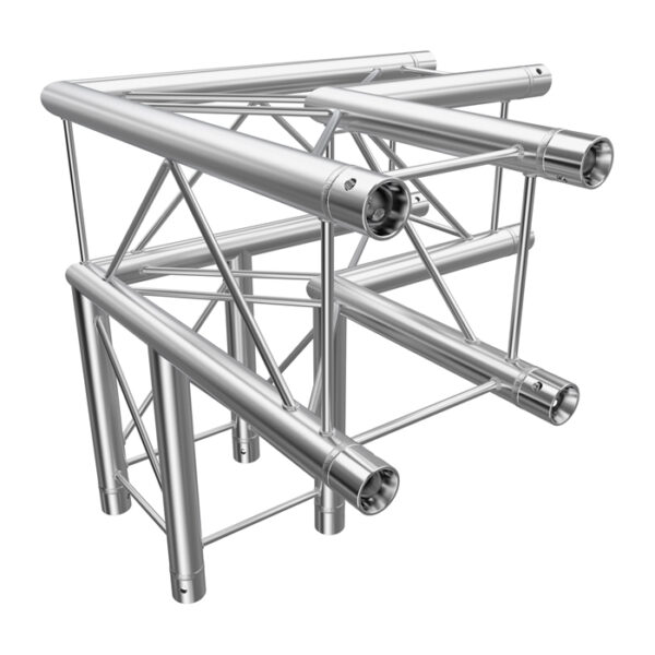 F24 Square Truss 3 Way 90° Corner to Vertical Junction with Spigots, Pins & R-Clips