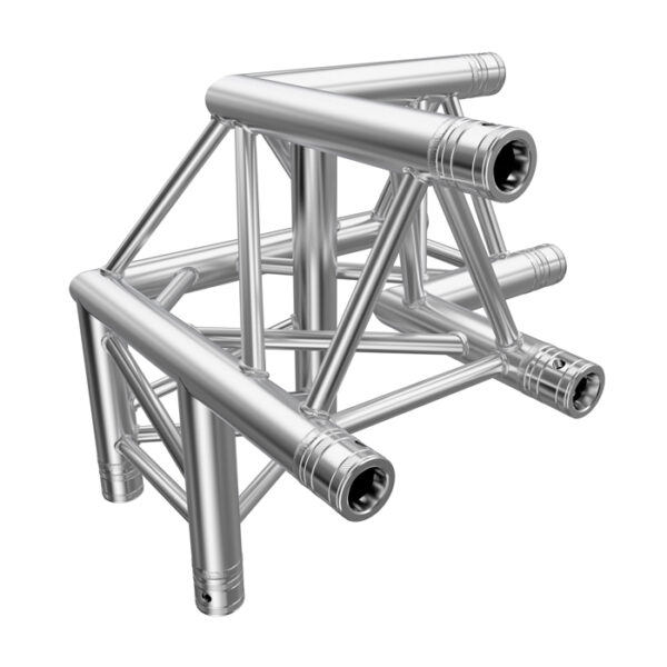 F33 Tri Truss 3 Way 90° Horizontal Corner (Apex Up) to Vertical Junction with Spigots