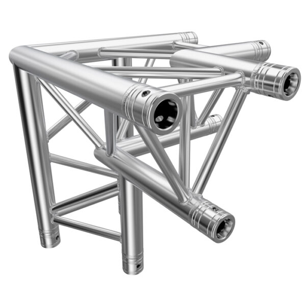 F33 Tri Truss 3 Way 90° Horizontal Corner (Apex Down) to Vertical Junction with Spigots, Pins & R-Clips - Right