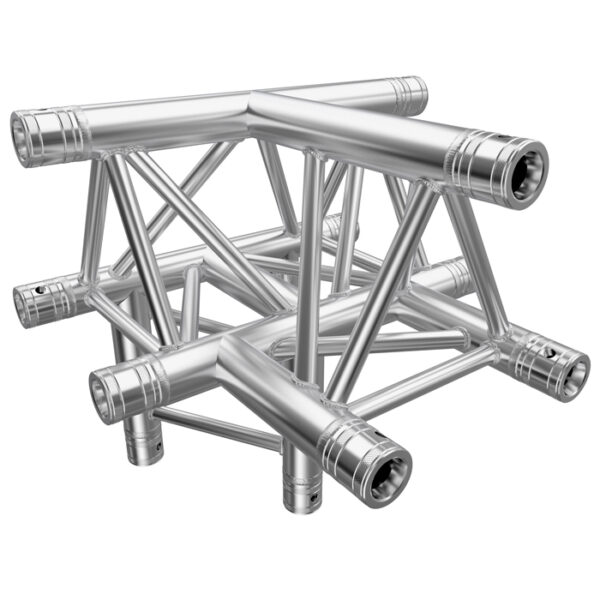 F33 Tri Truss 4 Way 90° Horizontal T- to Vertical Junction (Apex Up) with Spigots