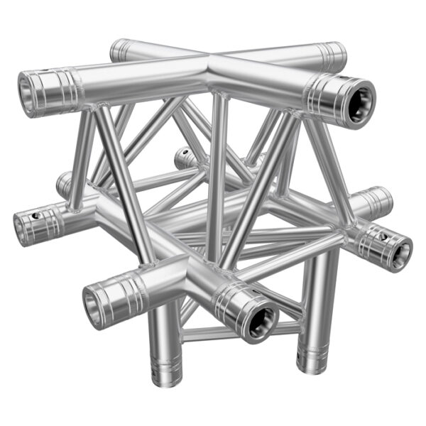 F33 Tri Truss 5 Way Horizontal X- to Vertical Junction (Apex Up) with Spigots, Pins & R-Clips