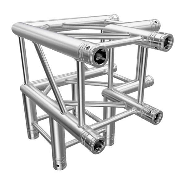 F34P Square Truss 3 Way 90° Corner to Vertical Junction with Spigots, Pins & R-Clips