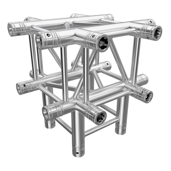 F34 Square Truss 6 Way X- to Vertical Junction (Up & Down) with Spigots, Pins & R-Clips