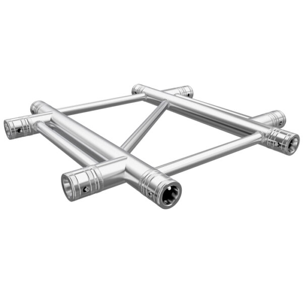 F42P Flat Truss 4 Way X-Junction with Spigots, Pins & R-Clips - Horizontal