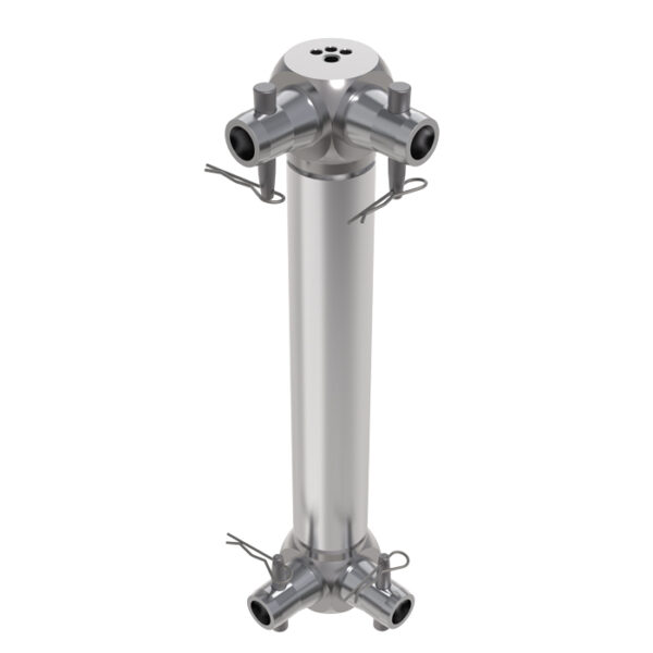 F42P Flat Tuss 4 Way Universal Box Junction with 4 x Half-Spigots, Pin & R-Clips for 2 faces; M12 Bolt