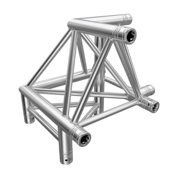 F43P Tri Truss 3 Way 90° Horizontal Corner (Apex Up) to Vertical Junction with Spigots, Pins & R-Clips - Left
