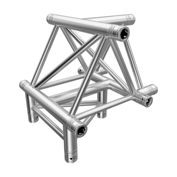 F43P Tri Truss 4 Way 90° Horizontal T- to Vertical Junction (Apex Up) with Spigots, Pins & R-Clips