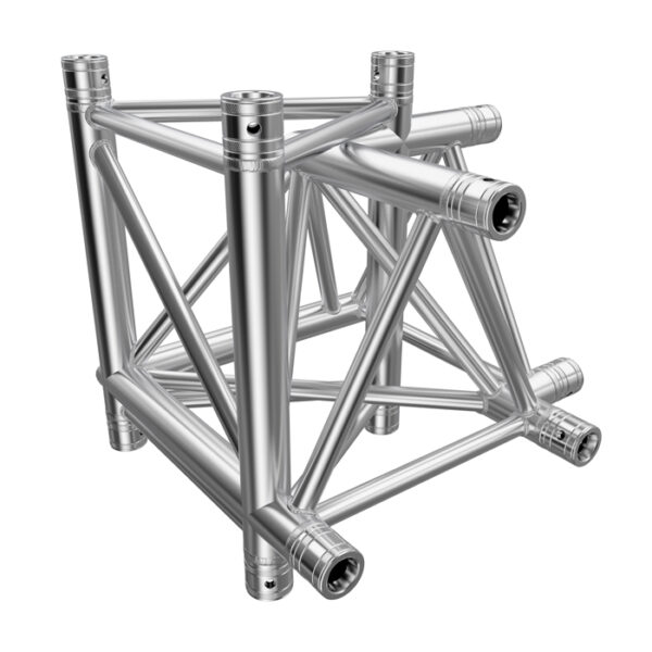 F43P Tri Truss 4 Way 90° Horizontal Truss Corner to Vertical Junction (Apex Up/Down) with Spigots
