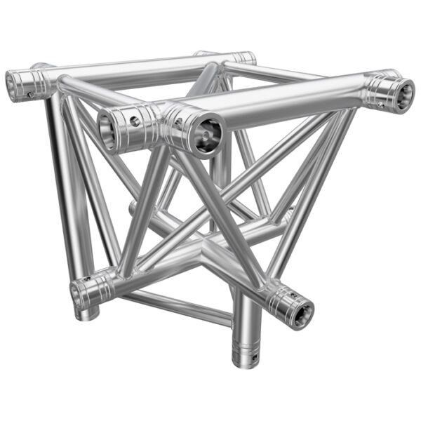 F43P Tri Truss 5 Way Horizontal X- to Vertical Junction (Apex Down) with Spigots, Pins & R-Clips