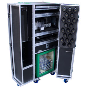 Double Door Rolling Kitchenette Ovation Case with storage compartments for additional kitchen appliances