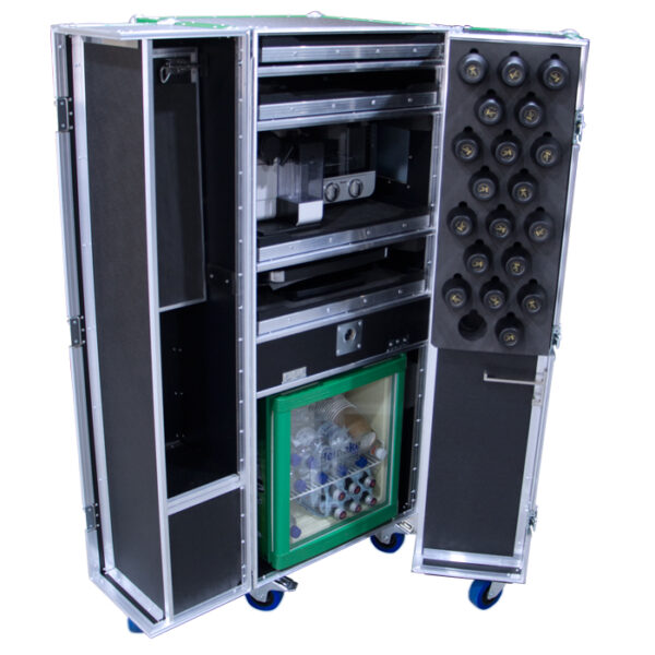 Double Door Rolling Kitchenette Ovation Case with storage compartments for additional kitchen appliances