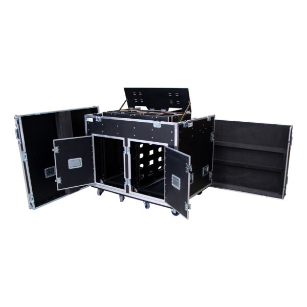 Dual 14RU Anti-Vibration Rack Mount Case with Drawer, Fold-Out Screen Compartment, Dual 2RU Rack Mounts and Rear Doors - Image 2