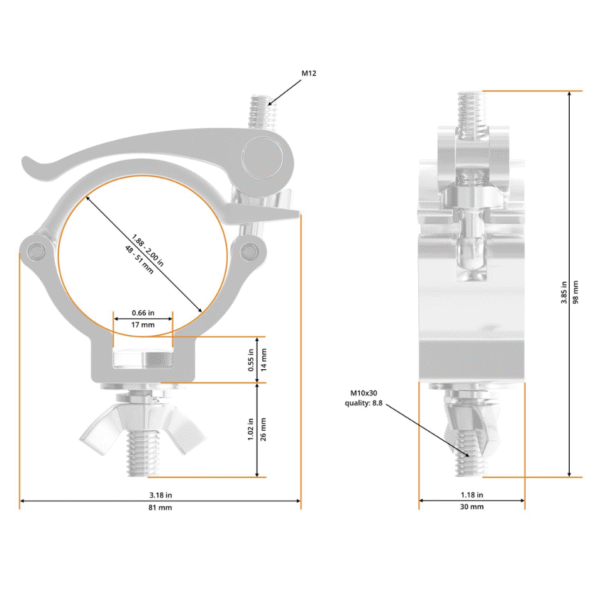 50mmØ Light Duty (100kg) Quick Release Half-Coupler with M10 Bolt - Image 2