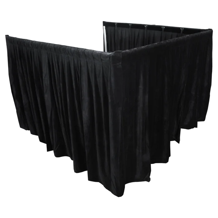 Velvet curtain from Curtain Call Ops Surround Kit used to conceal production operations desk
