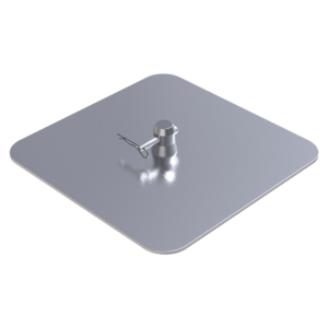 F01 Truss, Single Centre Hole, 310mm x 310mm x 5mm Square Aluminium Base Plate with Half-Spigots, Pins & R-Clips