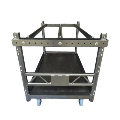 Modular Lighting Stack Rack (ModLSR) in black, showing adjustable aluminium frame and standard F01 50mmØ suspension tubes.