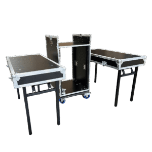 Encore 16RU rack mount workstation with fold-over upper section and two side benches