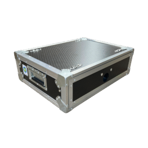 2RU Standard 19-inch Ovation Slide Away Rack Mount Case in black, lids closed, showing stackable design