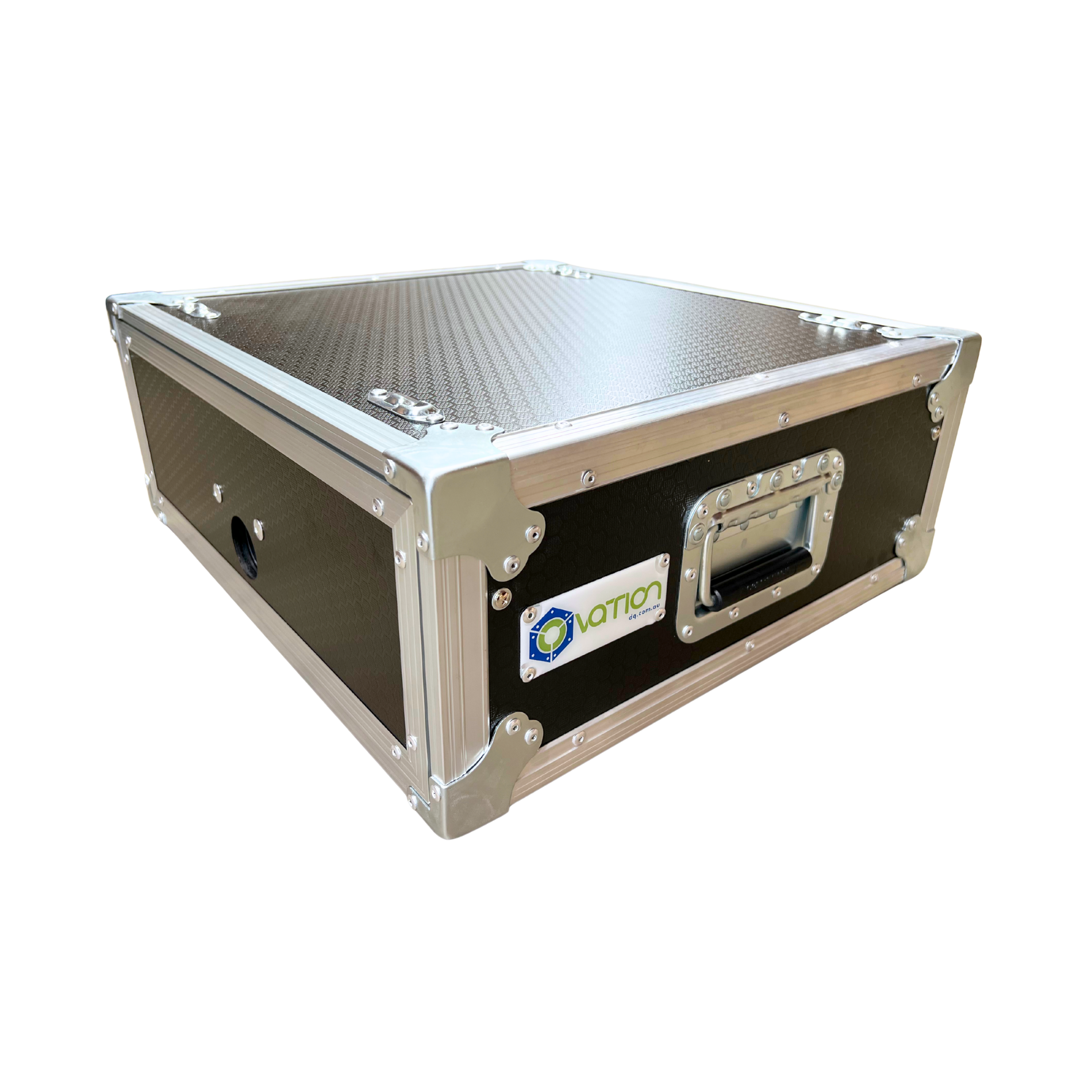 3RU Standard 19-inch Ovation Slide Away Rack Mount Case in black with lids closed, showing stackable design