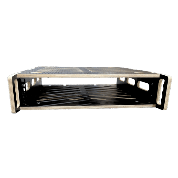 2RU Sleeve for OV-RM-STACK-16RU, black 12mm ply with CNC-cut pattern for ventilation and weight reduction