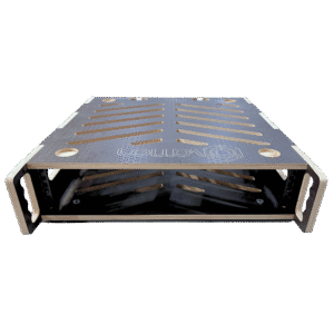 2RU Sleeve for OV-RM-STACK-16RU, black 12mm ply with CNC-cut pattern for ventilation and weight reduction