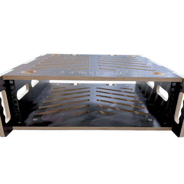 3RU Sleeve for OV-RM-STACK-16RU, black 12mm ply with CNC-cut pattern for ventilation and weight reduction