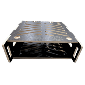 3RU Sleeve for OV-RM-STACK-16RU, black 12mm ply with CNC-cut pattern for ventilation and weight reduction