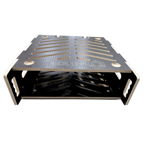3RU Sleeve for OV-RM-STACK-16RU, black 12mm ply with CNC-cut pattern for ventilation and weight reduction