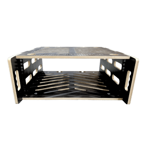 4RU Sleeve for OV-RM-STACK-16RU, black 12mm ply with CNC-cut pattern for ventilation and weight reduction